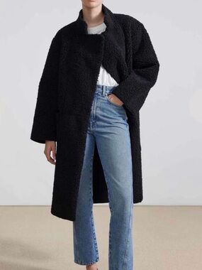 Apiece Apart Black Teddy Coat with Patch Pockets and Relaxed Fit